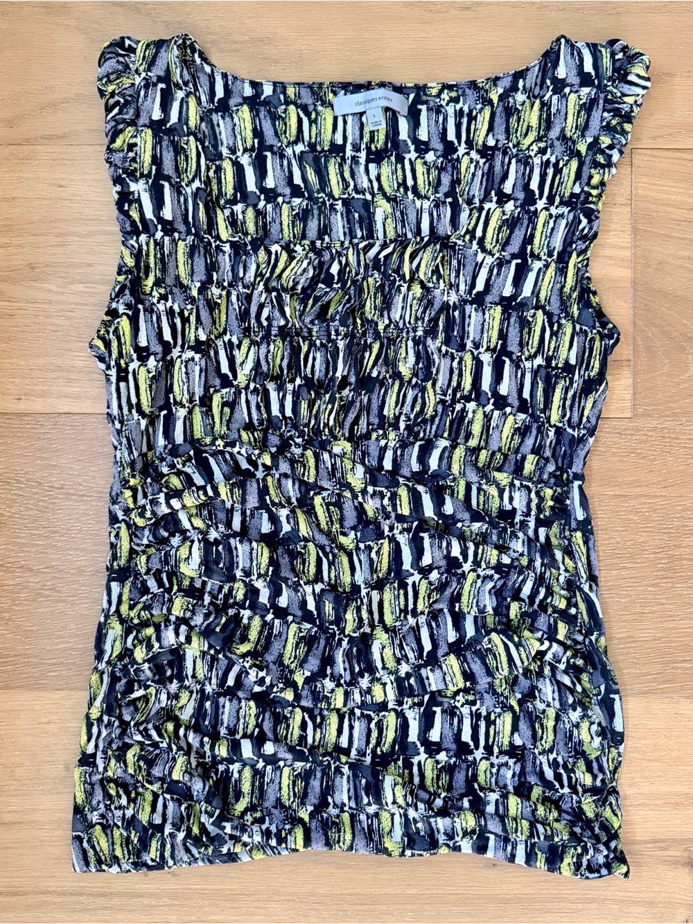 Classiques Entier Ruched Cap Sleeve Tank Yellow Black Abstract Large Nordstrom